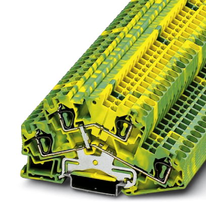 Phoenix Contact Ground - Multi-Level Desk Design Terminal Block; STTBS 4-PE; 2-Level; #28 - #10; Spring-Cage Connection; Green-Yellow